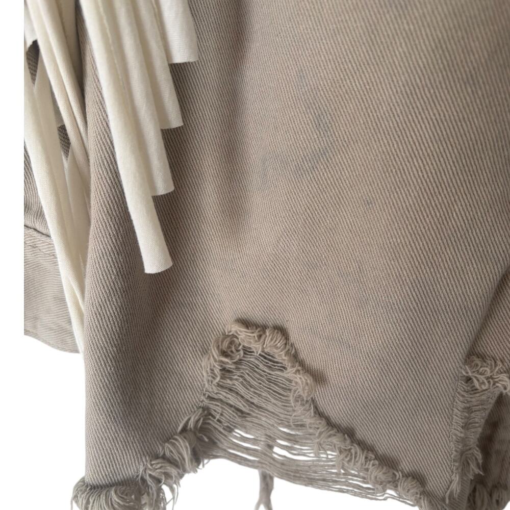 Upcycled Texas Americana Distressed Fringe Denim Shacket Jacket Western S Tan - Picture 11 of 12